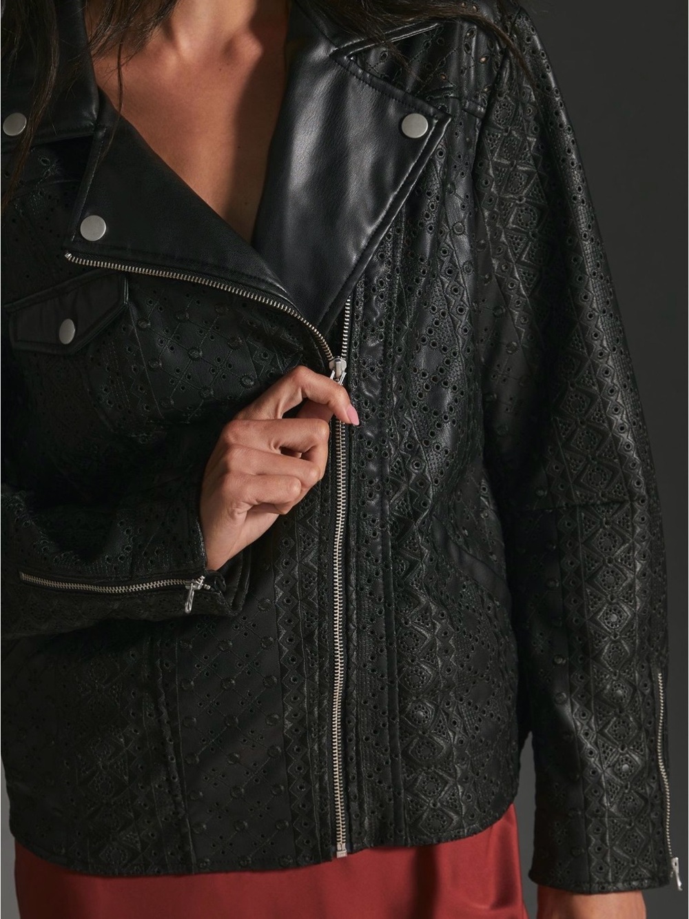 Anthropologie Faux Leather Eyelet Jacket